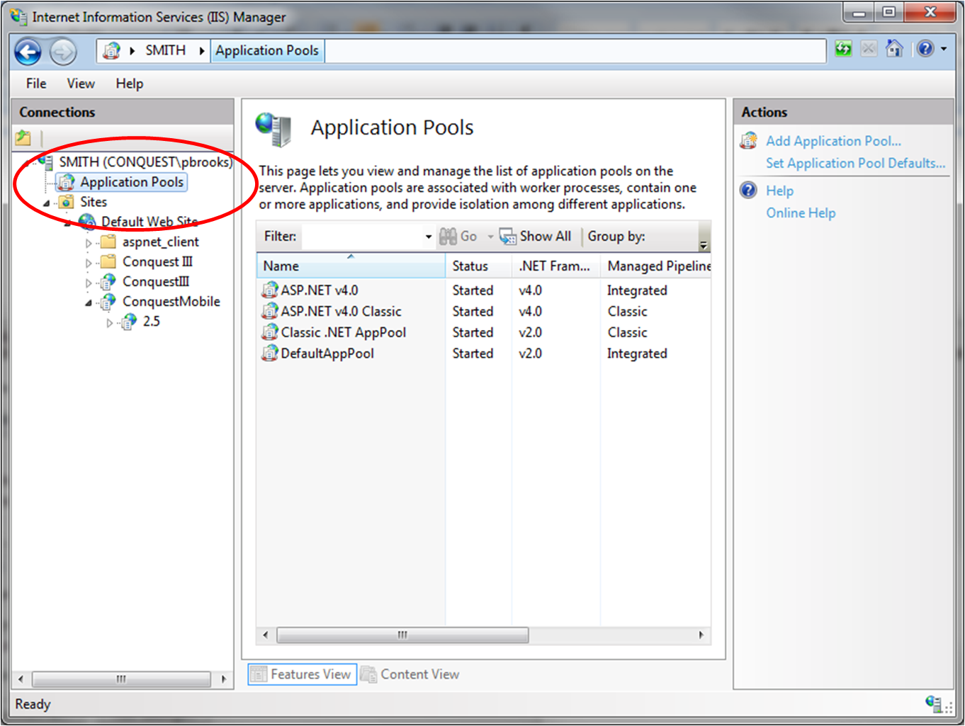 Set the Microsoft .NET Framework version in IIS 7